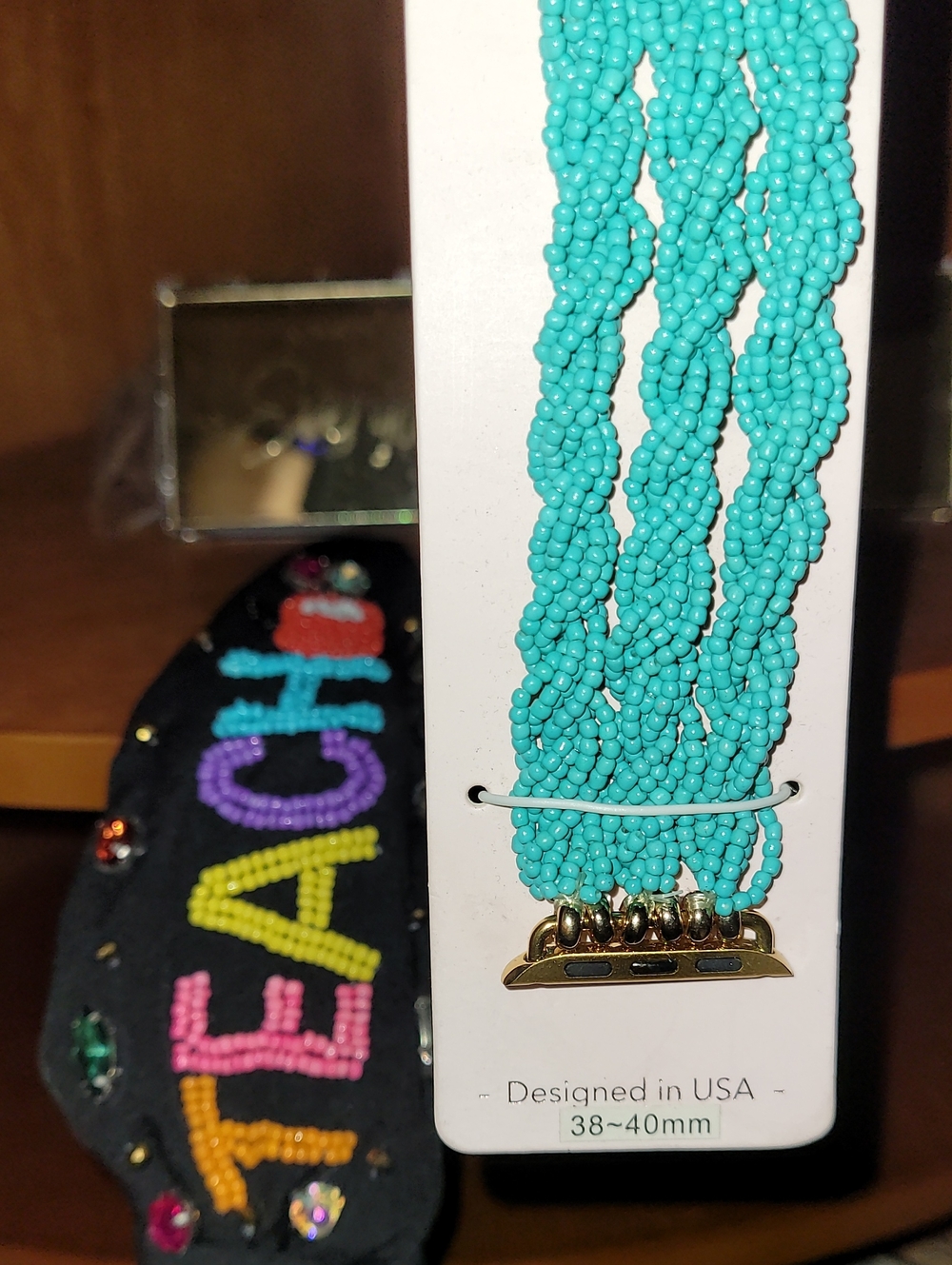 Bead Jewels TEACH  Black Fabric Headband & Matching 38-40mm iWatch Band NEW!